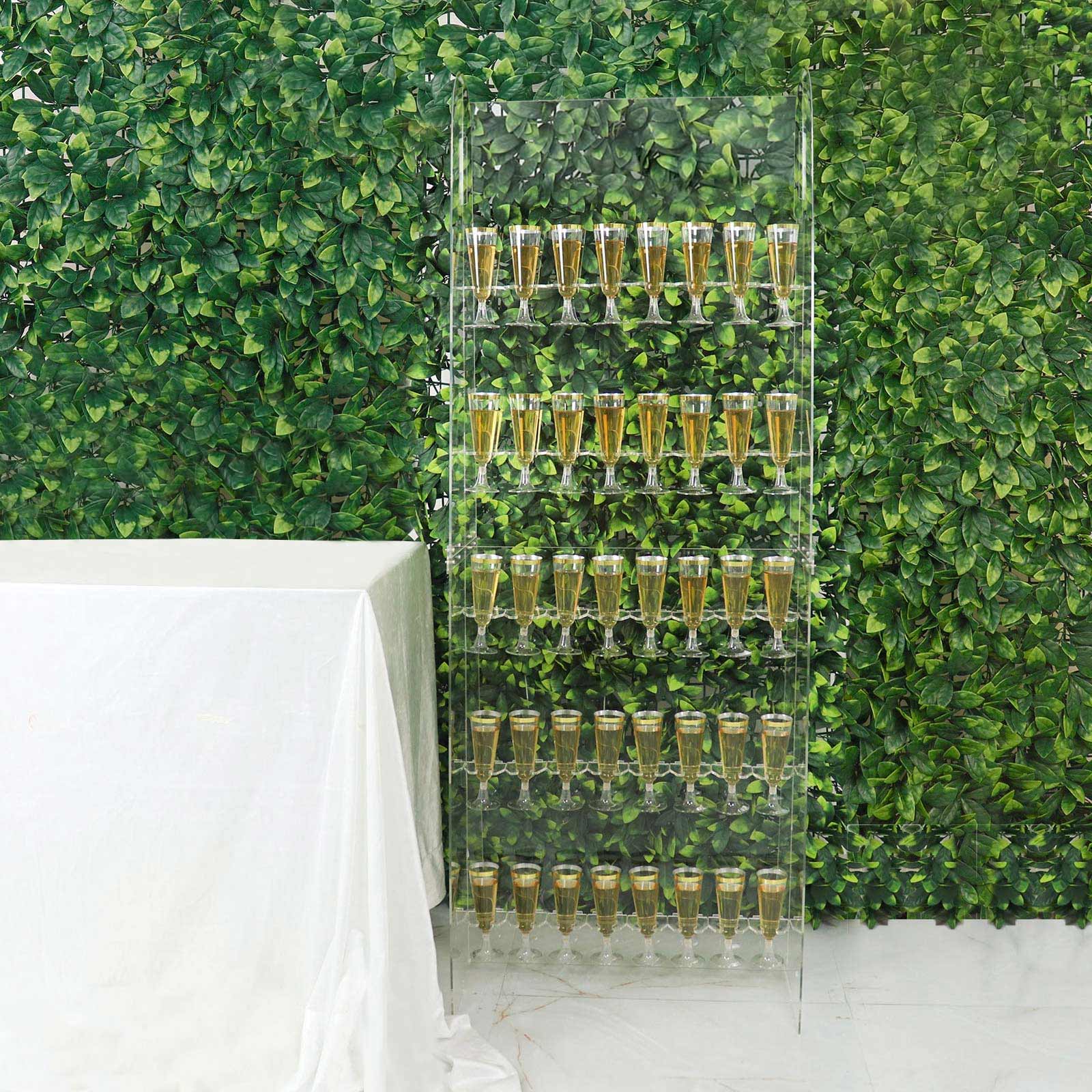 5-Tier Acrylic Champagne Wall Glass Holder 5ft Clear, 40 Stemware Rack Cocktail Display Drink Organizer for Upscale Parties, Weddings & Bars